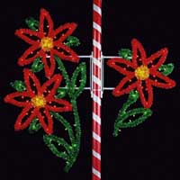 Commercial Christmas decorations and displays. Outdoor commercial lighting pole mounts, banners, garland, animated displays and decorations, giant statues, santas, and animated figures.
