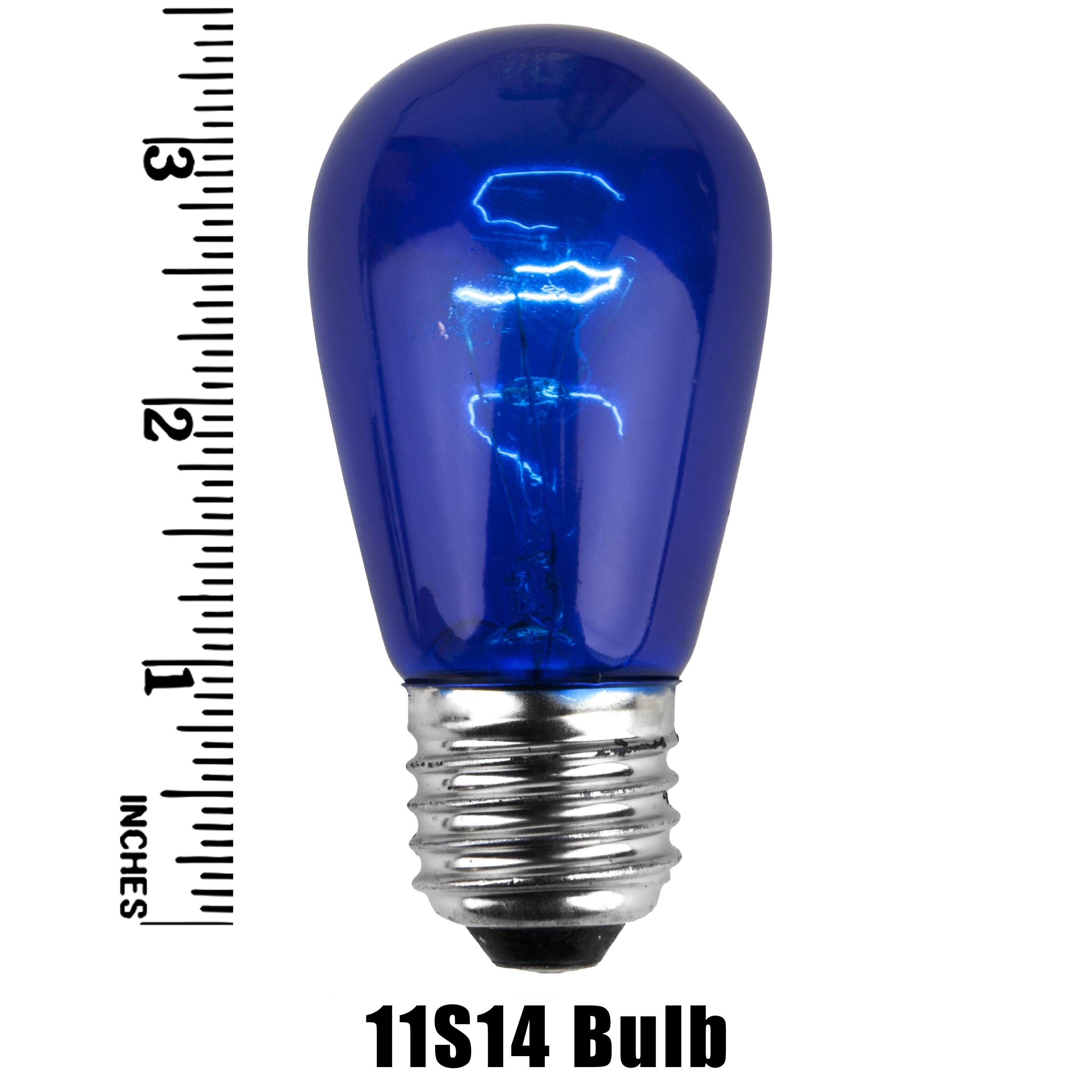 Christmas Lights - S14 Triple Dipped Transparent Blue, 11 Watt Replacement Bulbs