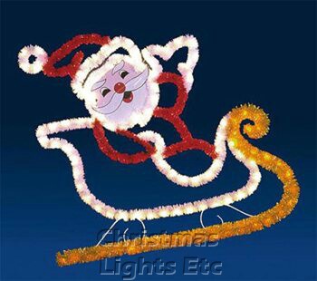 Product ID: 15428Description: 6.5' X 6.5' Santa & Sled, Building Front, Amber, Clear and Red Lamps