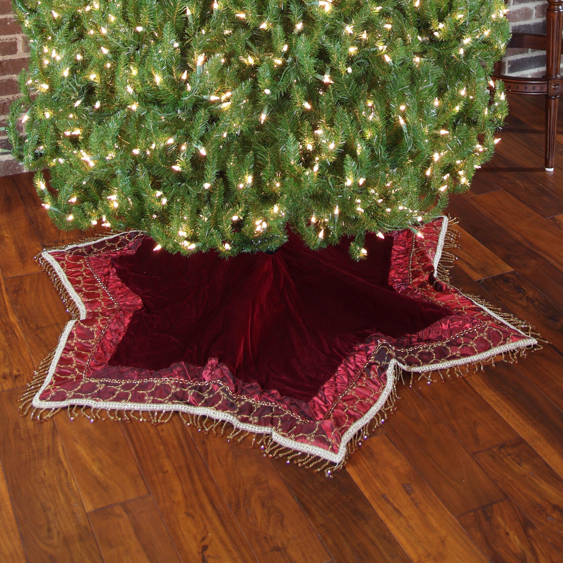 Burgundy Tassle Christmas Tree Skirt