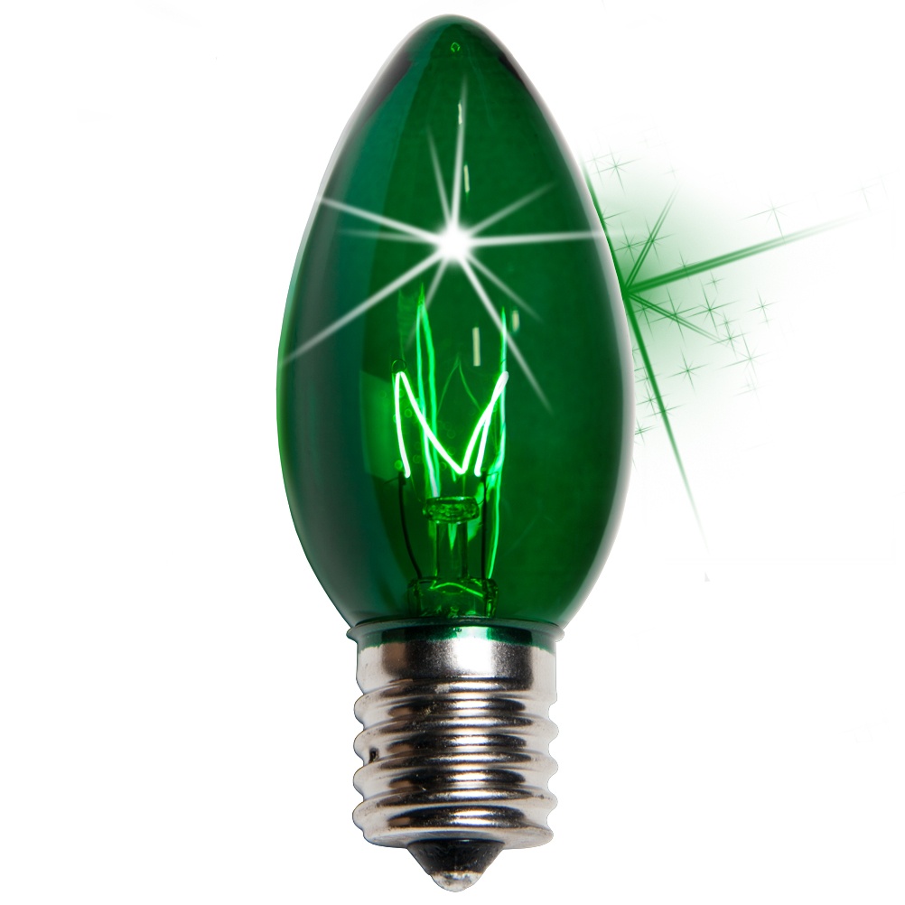 C9 Green Transparent Incandescent Twinkle Bulb