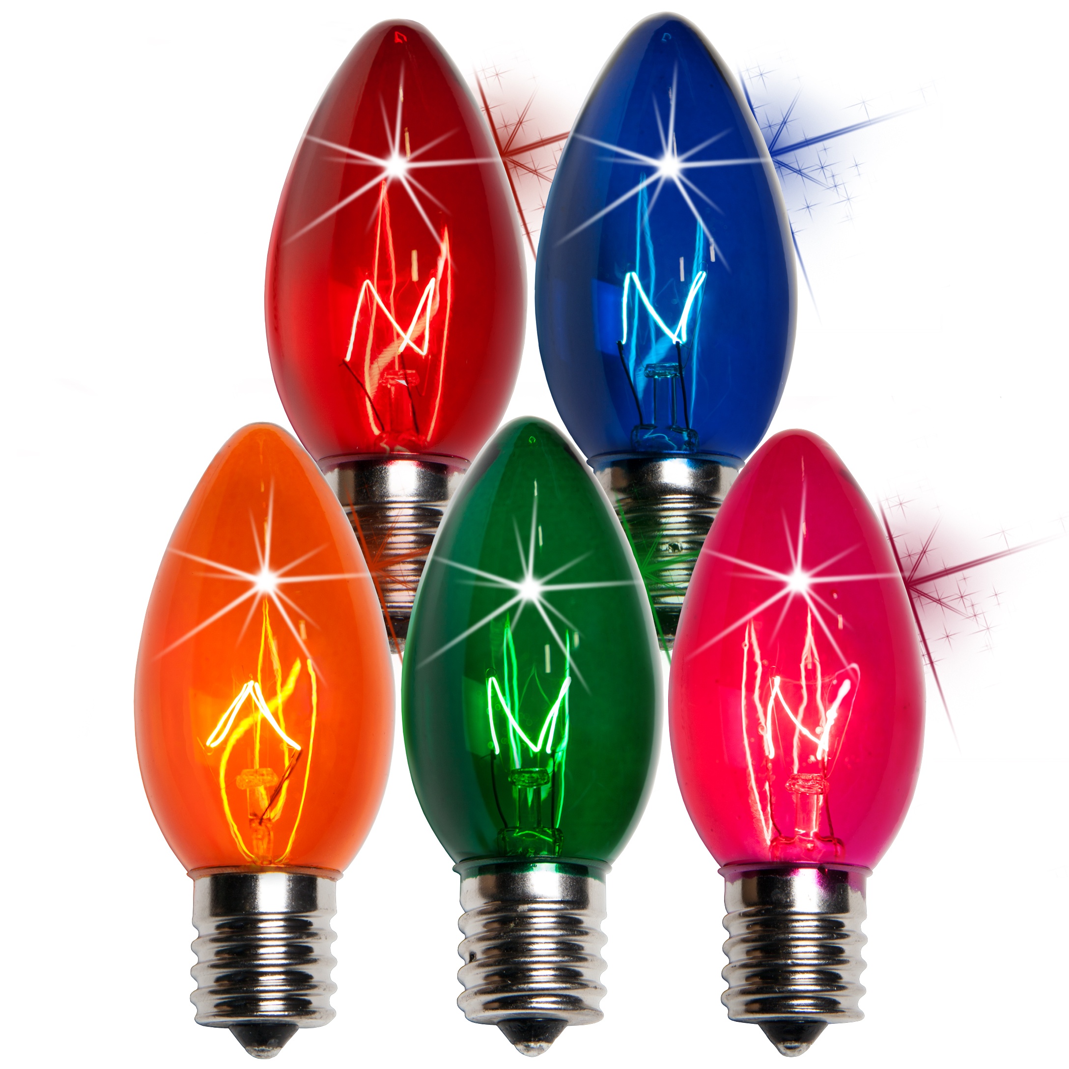 C9 Multicolored Transparent Incandescent Twinkle Bulbs