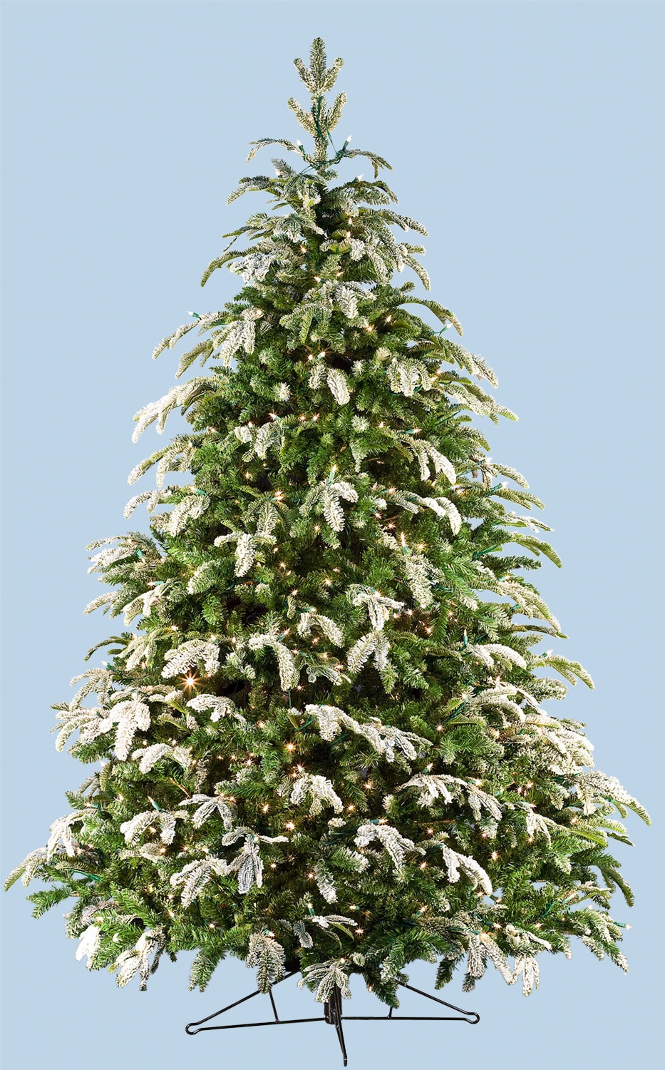 Product ID: 19588Description: 9' Full Fraser Fir Tree, Flocked, 1550 Clear Lamps
