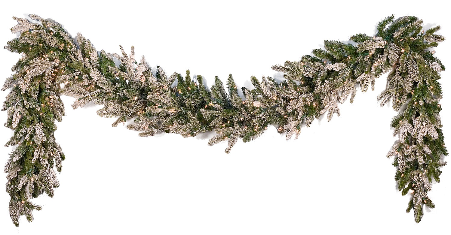 9' x 14" Pre-Lit Flocked Fraser Fir Garland, 200 Clear Lamps