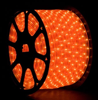 Product ID: 17369 Description: 3-Wire 1/2 13mm, Chasing Fluorescent Orange Rope Light, 150' Commercial Spool, UL Listed