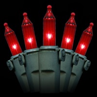 50 Red Christmas Mini Lights, 4" Spacing, Premium, Green Wire