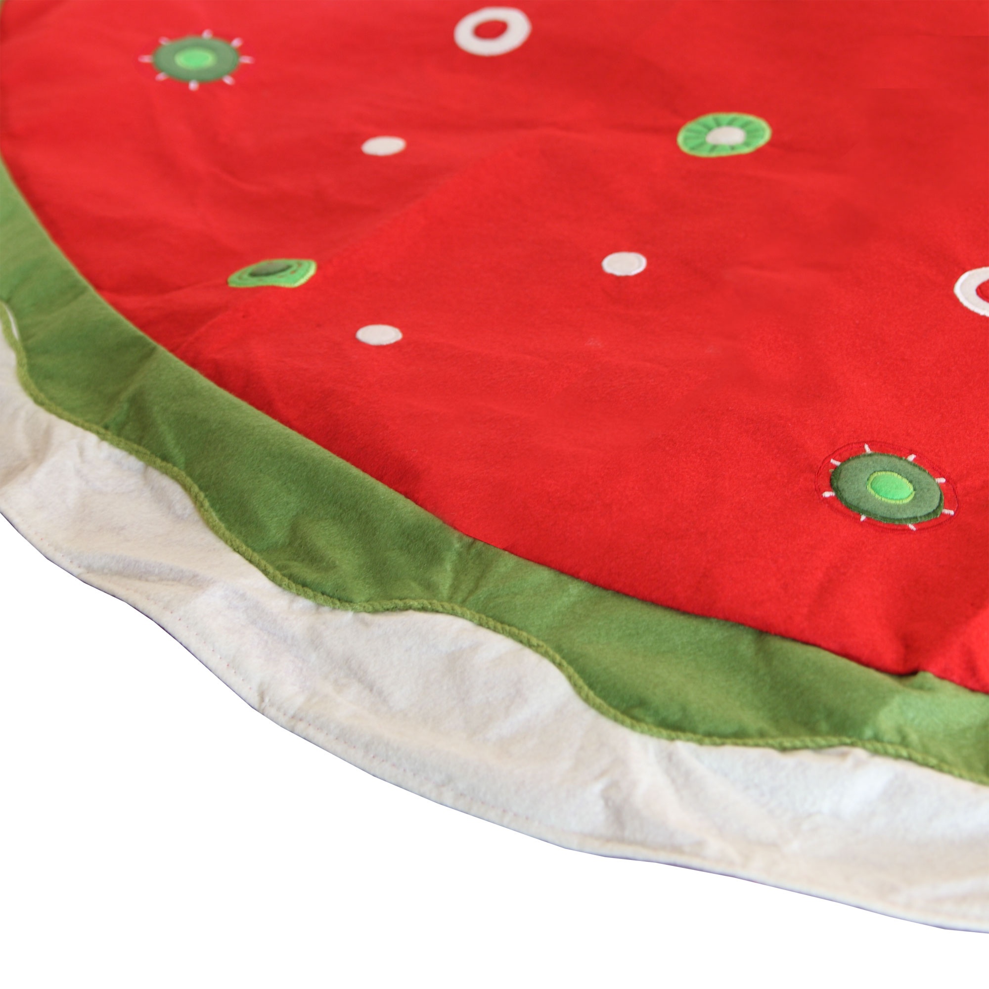 Product ID: 22259 Description: 56 Fabric Red Christmas Tree Skirt with Circles