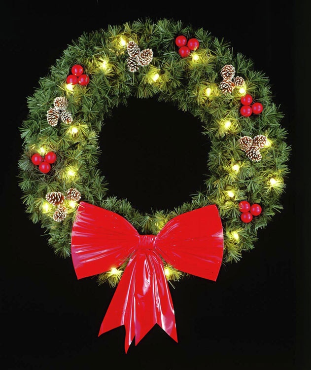 3' Rocky Mountain Pine Wreath, Building Front, Clear Lamps