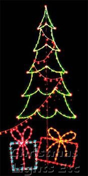 14' Carolina Pine Tree w/Packages and String of Lights, Multicolored Lamps