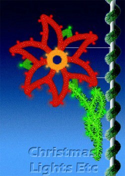 8' C7 & Garland, Pole Mounted Poinsettia