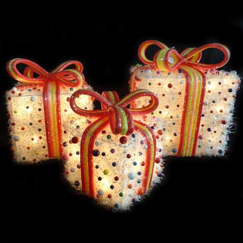 White Tinsel Gift Boxes Yard Art