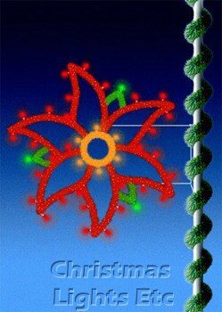 5' C9 & Garland, Sparkling Pole Mounted Poinsettia