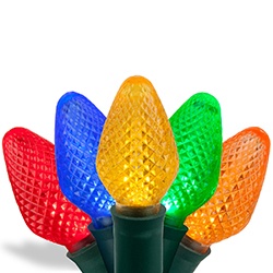 Commercial C7 LED Faceted Multicolor Prelamped 25 Light Set, Green Wire, 12