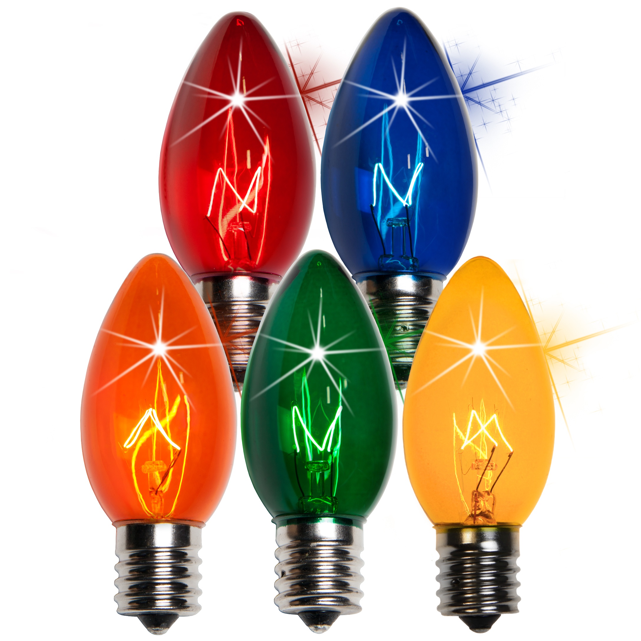 C9 Multicolored Transparent Incandescent Twinkle Bulbs