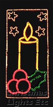 6' Candle With Stars And Holly Scene