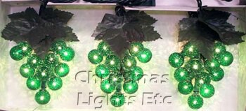 3 Grape Cluster Green Set, 36 Lights, Green Wire
