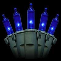 50 Blue Christmas Mini Lights, 6" Spacing, Premium, Green Wire