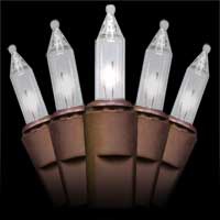 50 Clear Christmas Tree Mini Lights, 4" Spacing, Brown Wire