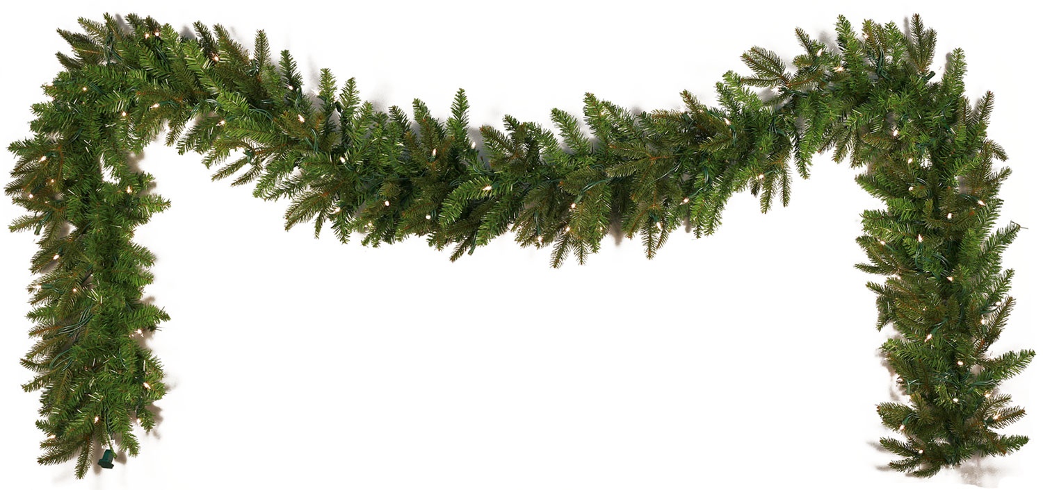 9' x 14" Pre-Lit Fraser Fir Garland, 100 Clear Lamps