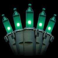 100 Green Christmas Mini Lights, 6" Spacing, Premium, Green Wire