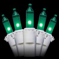 50 Green Christmas Mini Lights, 4" Spacing, Premium, White Wire