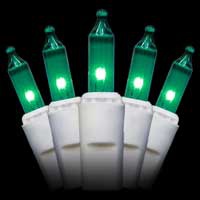 100 Green Christmas Tree Mini Lights, 2.5" Spacing, White Wire