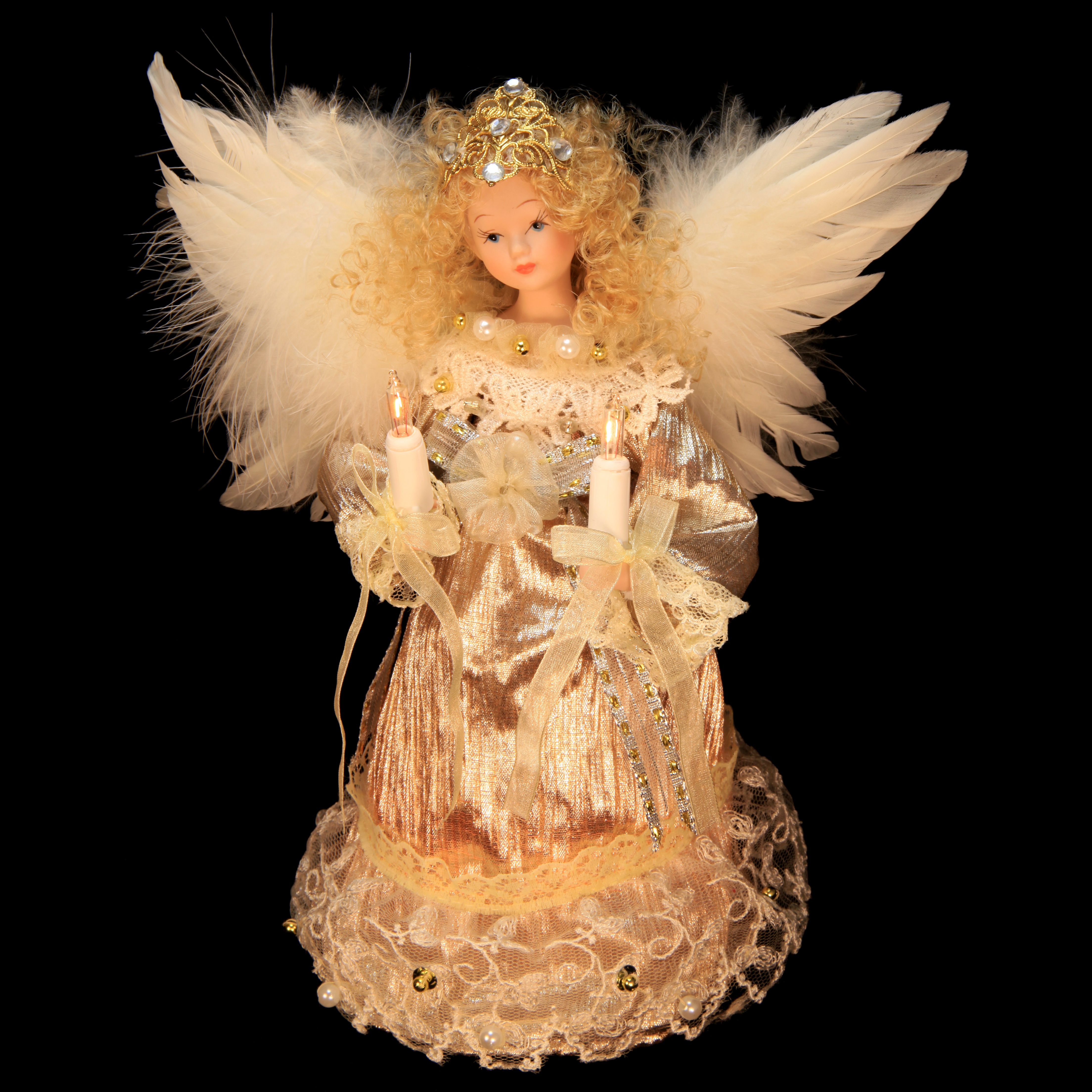 Lit Angel Tree Topper Platinum Dress