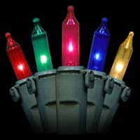 100 Multi Color Christmas Mini Lights, 4" Spacing, Premium, Green Wire