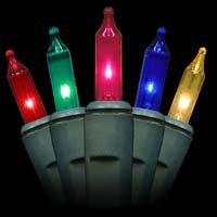 10 Multicolor Battery Powered Mini Christmas Lights, Green Wire