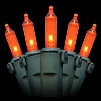 100 Amber Christmas Tree Mini Lights, 2.5" Spacing, Green Wire