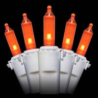50 Amber Christmas Mini Lights, 6" Spacing, Premium, White Wire