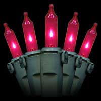 50 Pink Christmas Mini Lights, 6" Spacing, Premium, Green Wire