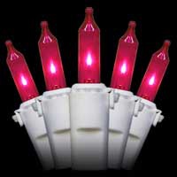 50 Pink Christmas Mini Lights, 6" Spacing, Premium, White Wire