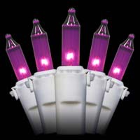 50 Purple Christmas Mini Lights, 6" Spacing, Premium, White Wire