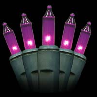 100 Purple Christmas Tree Mini Lights, 6" Spacing, Green Wire