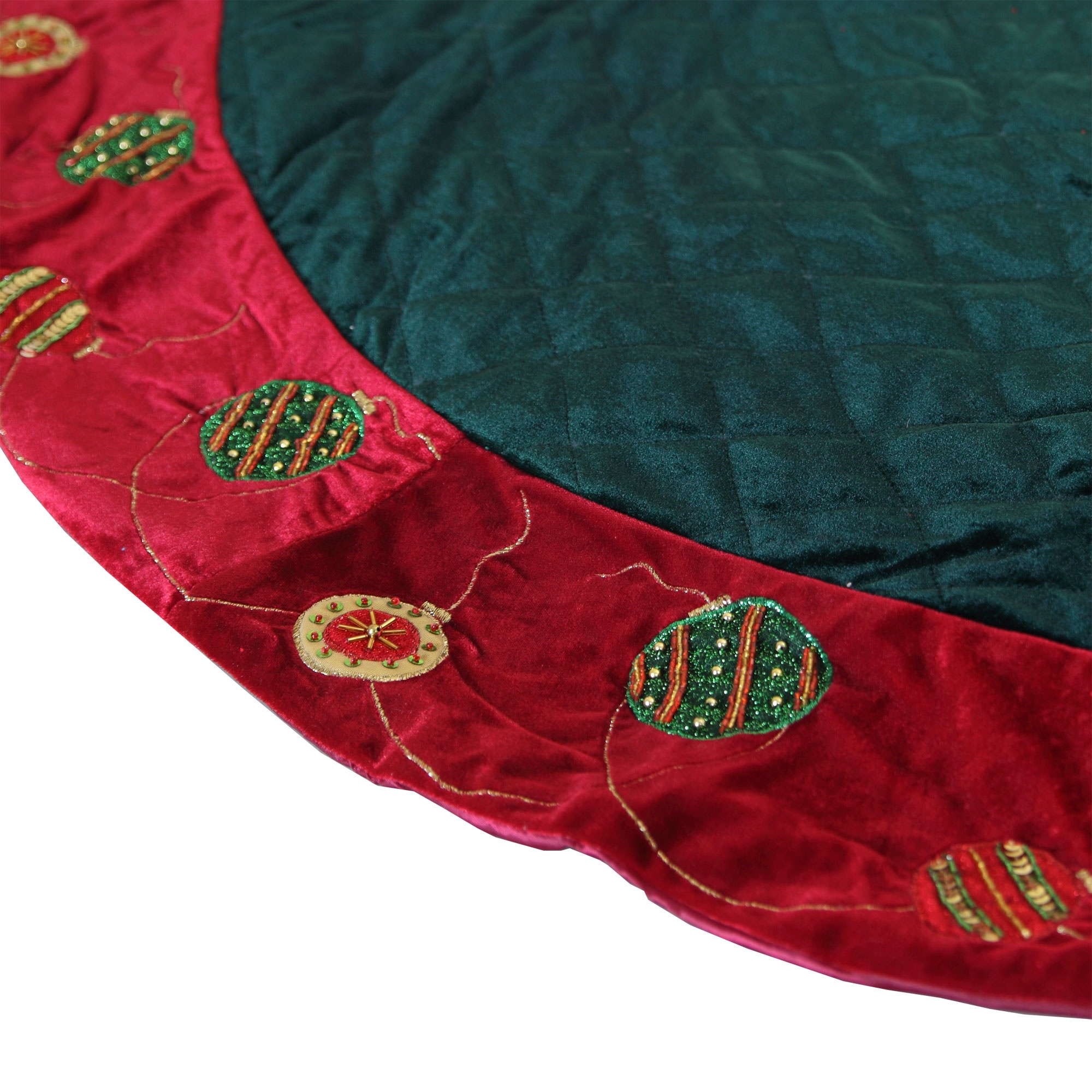 Quilted Green Tree Skirt with Red Trim