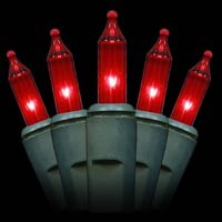 100 Red Christmas Tree Mini Lights, 4" Spacing, Green Wire