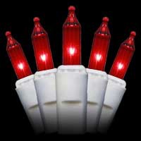 100 Red Christmas Tree Mini Lights, 2.5" Spacing, White Wire