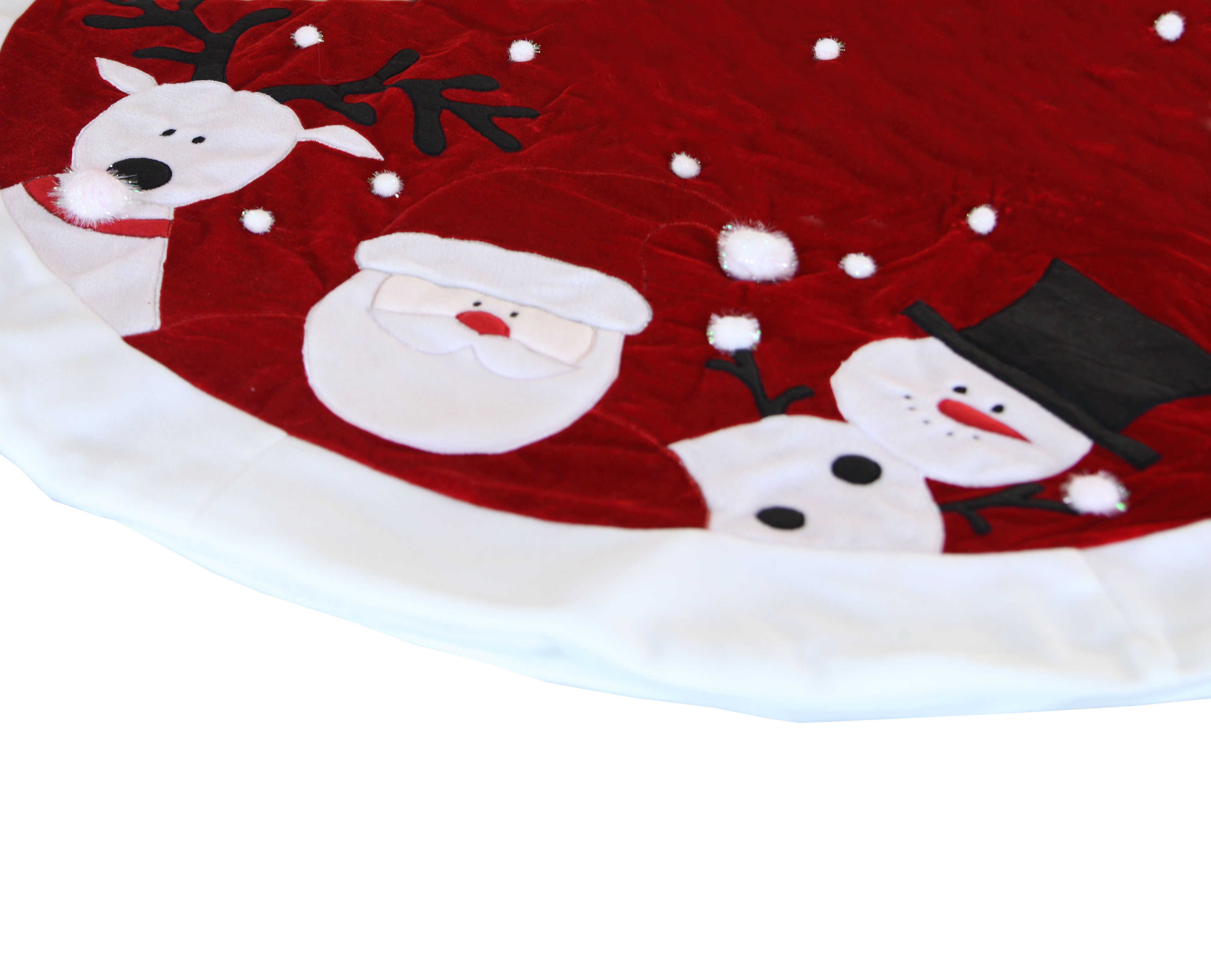Red Santa Snowman and Reindeer Tree Skirt