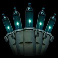 100 Teal Christmas Mini Lights, 6" Spacing, Premium, Green Wire