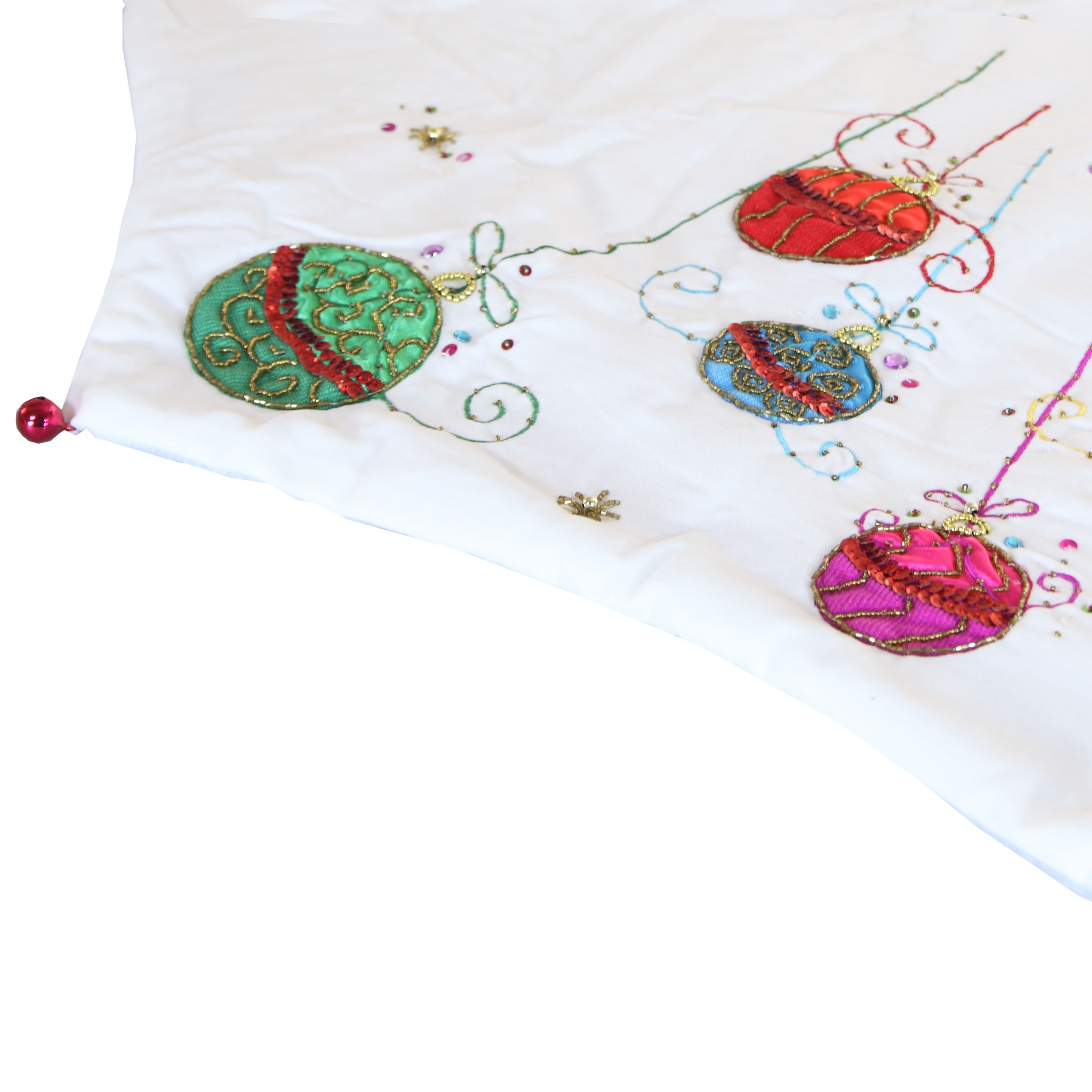 White Ornament Tree Skirt with Beads