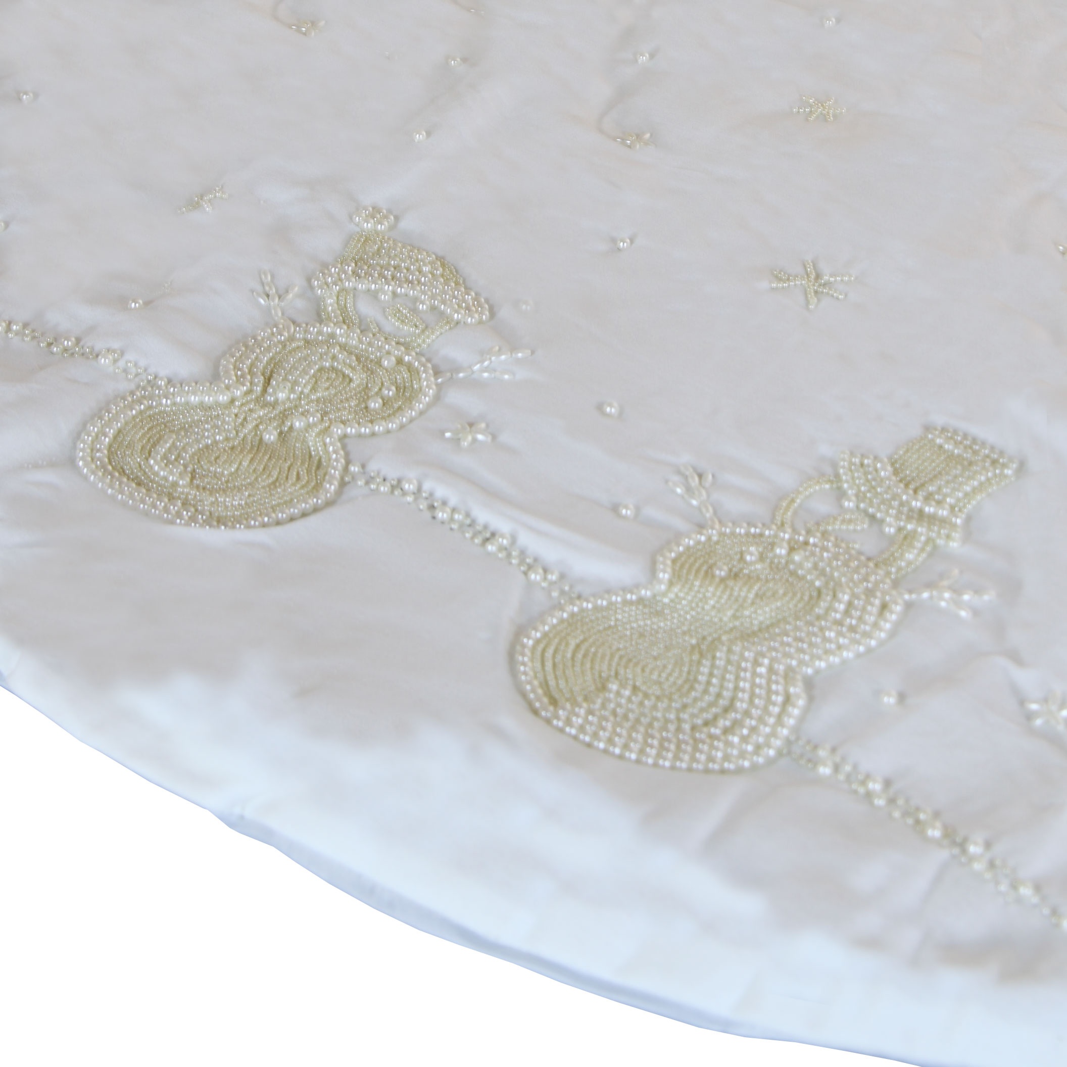 White Snowman Beaded Tree Skirt
