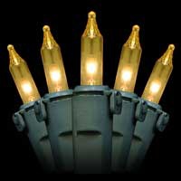 50 Yellow Christmas Mini Lights, 6" Spacing, Premium, Green Wire
