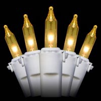 50 Yellow Christmas Mini Lights, 6" Spacing, Premium, White Wire