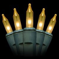 100 Yellow Christmas Tree Mini Lights, 6" Spacing, Green Wire