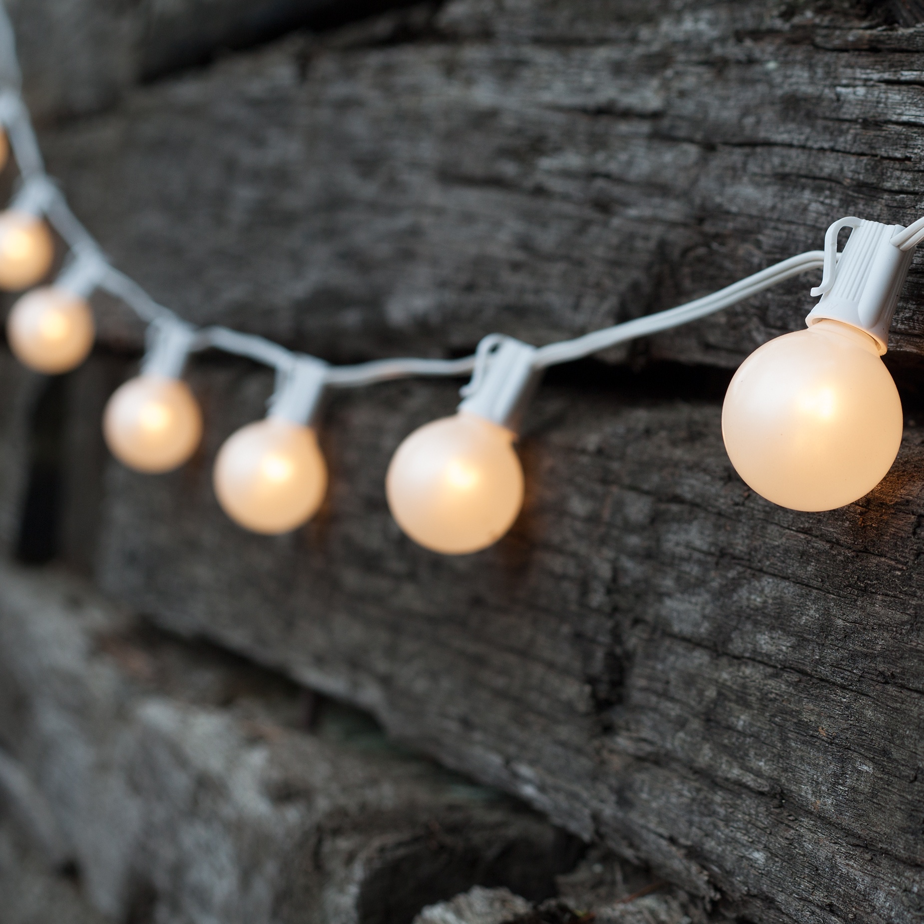 Patio Lights Commercial White Satin Lights, 25 G50 E17 Bulbs White Wire